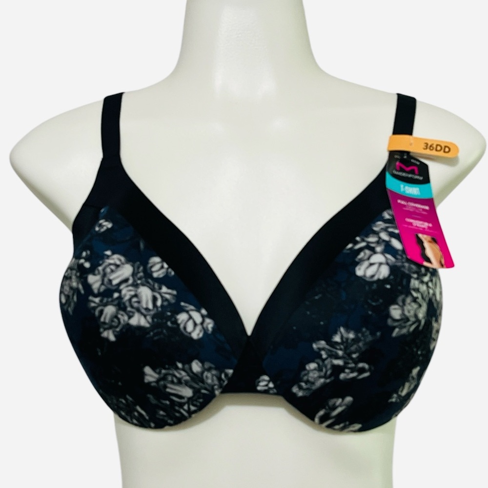 Maidenform Everyday Full Coverage Cushioned Underwire Bra Navy Floral Size 36DD - Picture 6 of 11